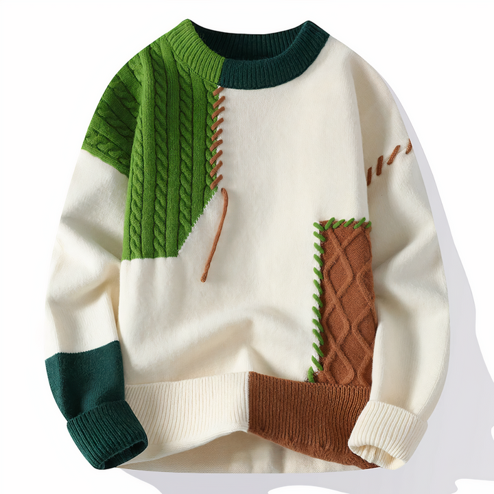 Monti | Patchwork Heren Sweater | Stijlvol & Warm | Perfecte Trui voor Herfst & Winter