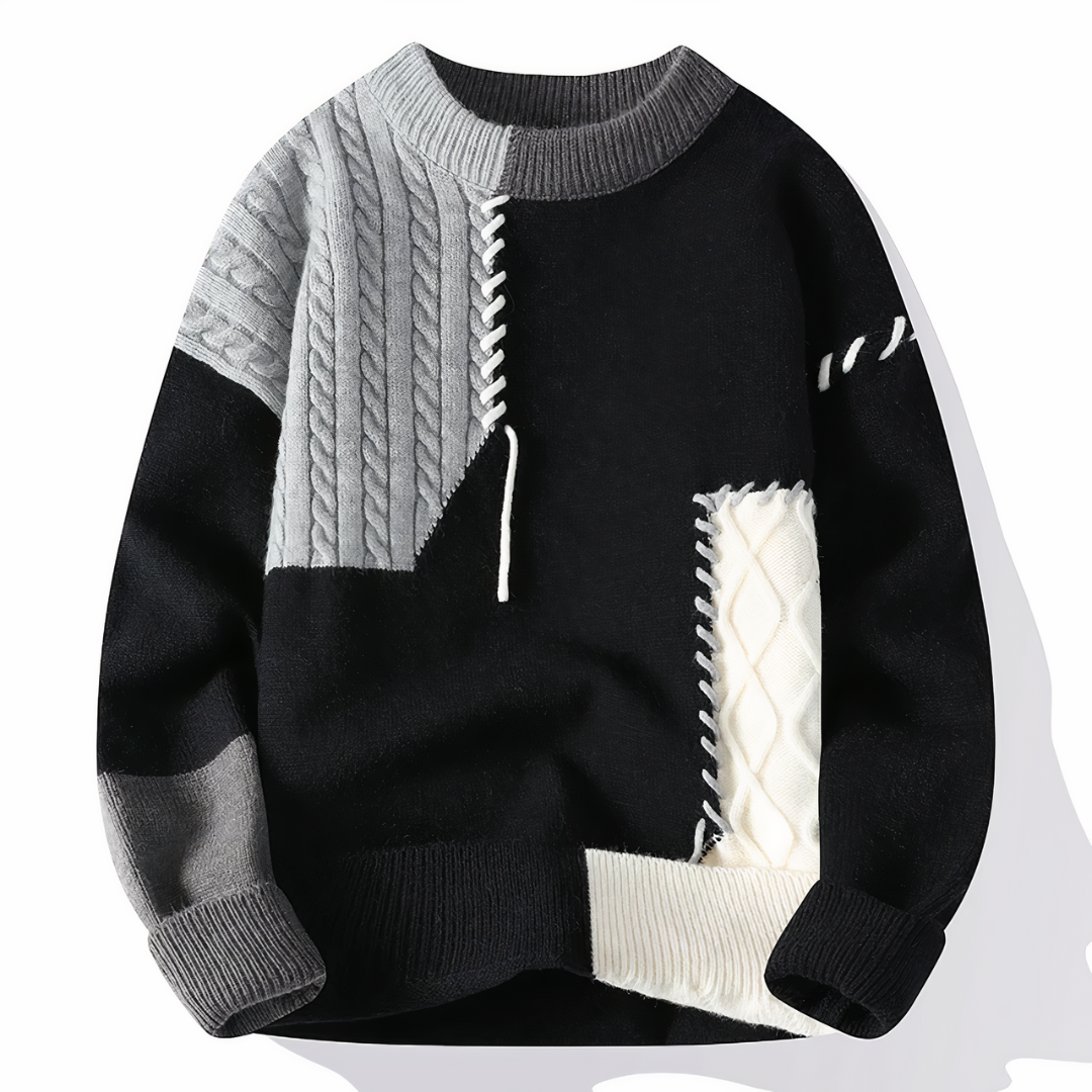 Monti | Patchwork Heren Sweater | Stijlvol & Warm | Perfecte Trui voor Herfst & Winter