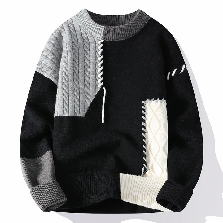 Monti | Patchwork Heren Sweater | Stijlvol & Warm | Perfecte Trui voor Herfst & Winter