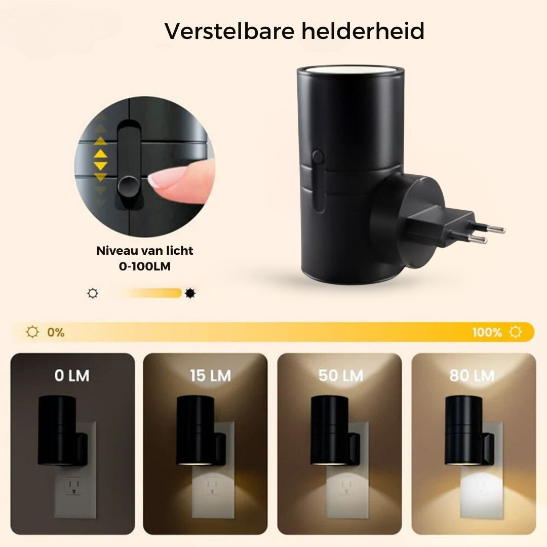 NightLume | Dimbaar LED Nachtlampje | Plug-in Wandlamp | Instelbare Helderheid | Compact Design