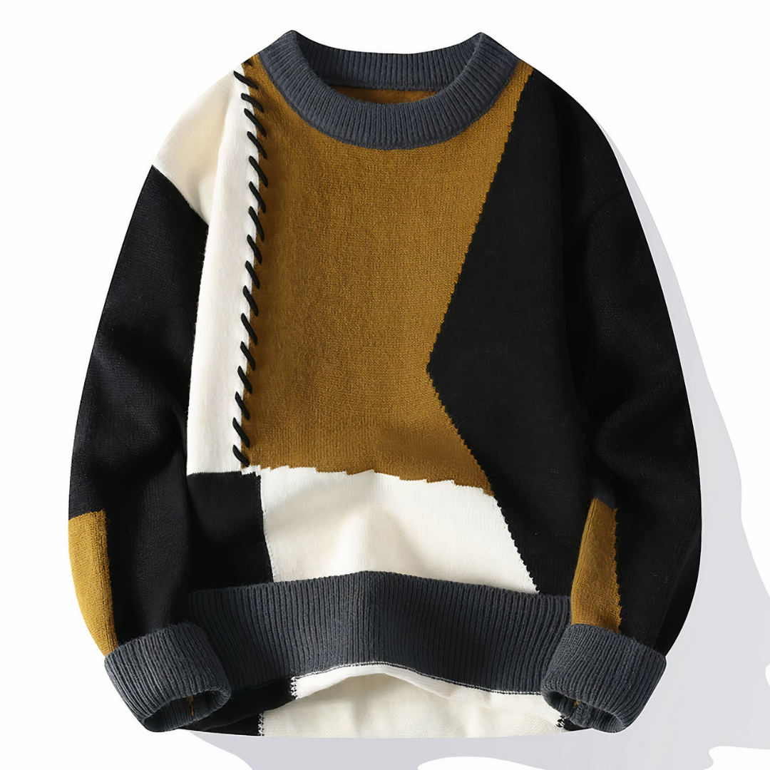 Monti | Patchwork Heren Sweater | Stijlvol & Warm | Perfecte Trui voor Herfst & Winter