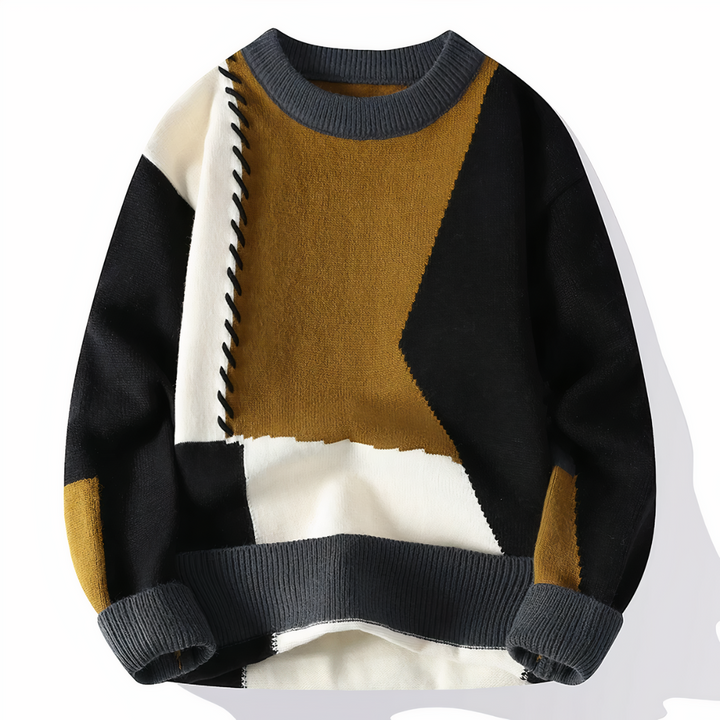 Monti | Patchwork Heren Sweater | Stijlvol & Warm | Perfecte Trui voor Herfst & Winter
